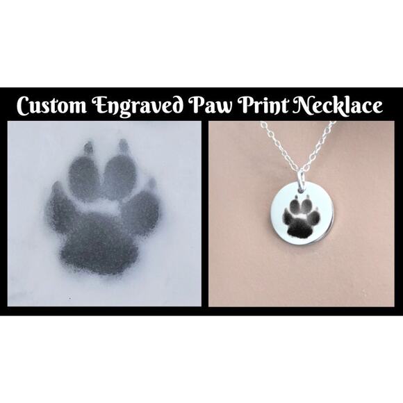 Custom Engraved Paw Print Necklace - Picture 2 of 6